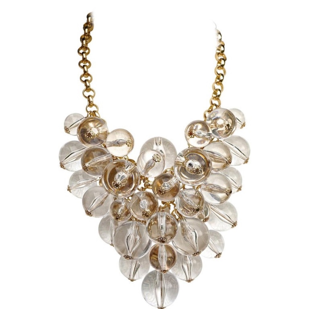 Ted Baker London Gold and Clear Hard Plastic Ball Cluster Statement Necklace